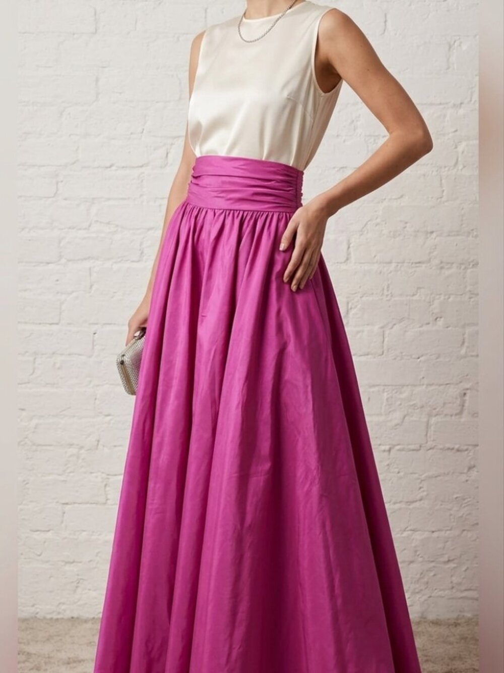 VINTAGE Frank Usher Magenta Pink Taffeta Princess Maxi Skirt 12